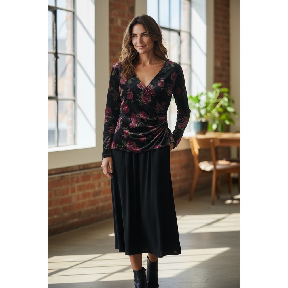Vintage Coldwater  Creek‎ Velvet Ruched Dress Sz 6 Goth  Feminine